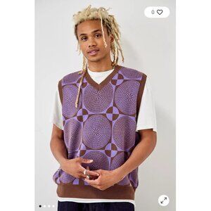 OBEY Men’s Dazed Sweater Vest in Sepia Multi Purple/Brown Pattern Size Medium